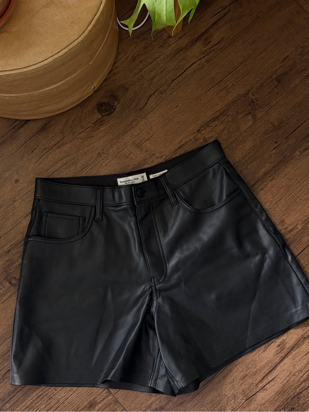 Abercrombie & Fitch Black Faux Leather High-Waist Shorts
